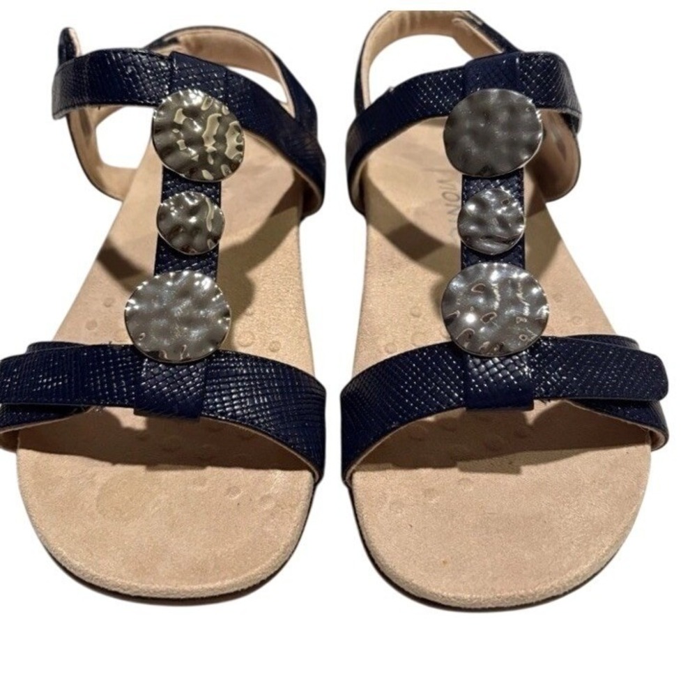 Vionic Farra Lizard Black Sandals T Strap Slingback Strappy Comfort Womens 10